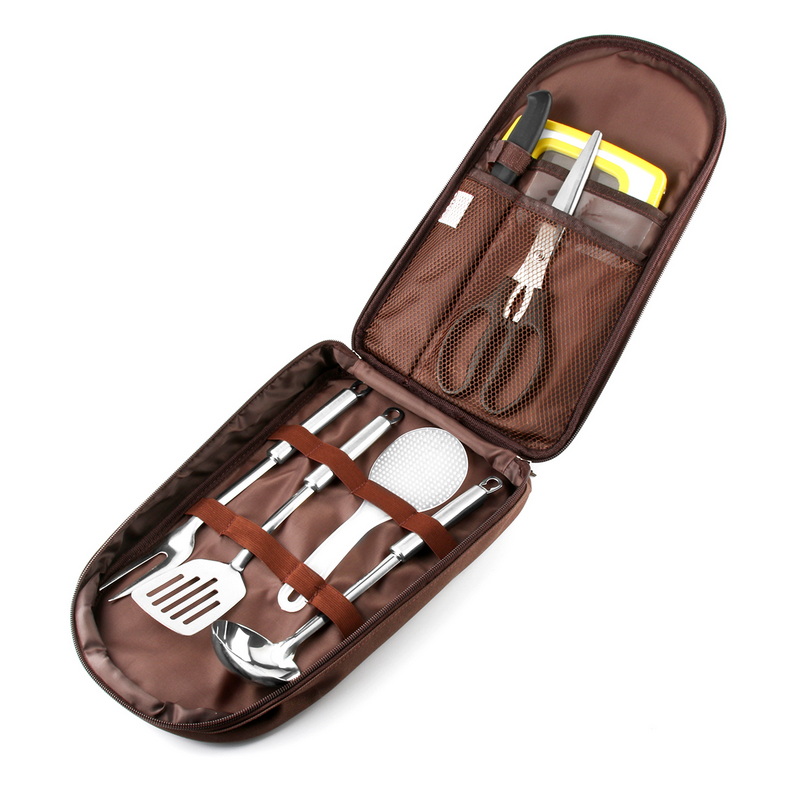 BS-3196 Custom Outdoor BBQ Grilling Camping Tools Kitchen Apron Bag Set