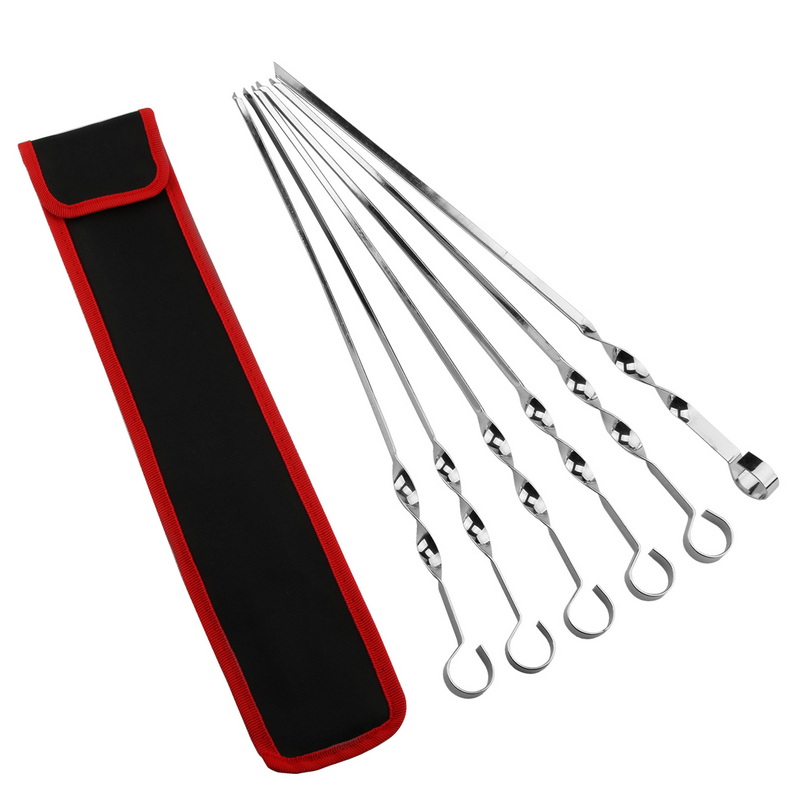 SK-2101 Set Of 6pcs Twisted Spiral Iron BBQ Skewers Barbecue Grilling Shrimp Skewers For Camping