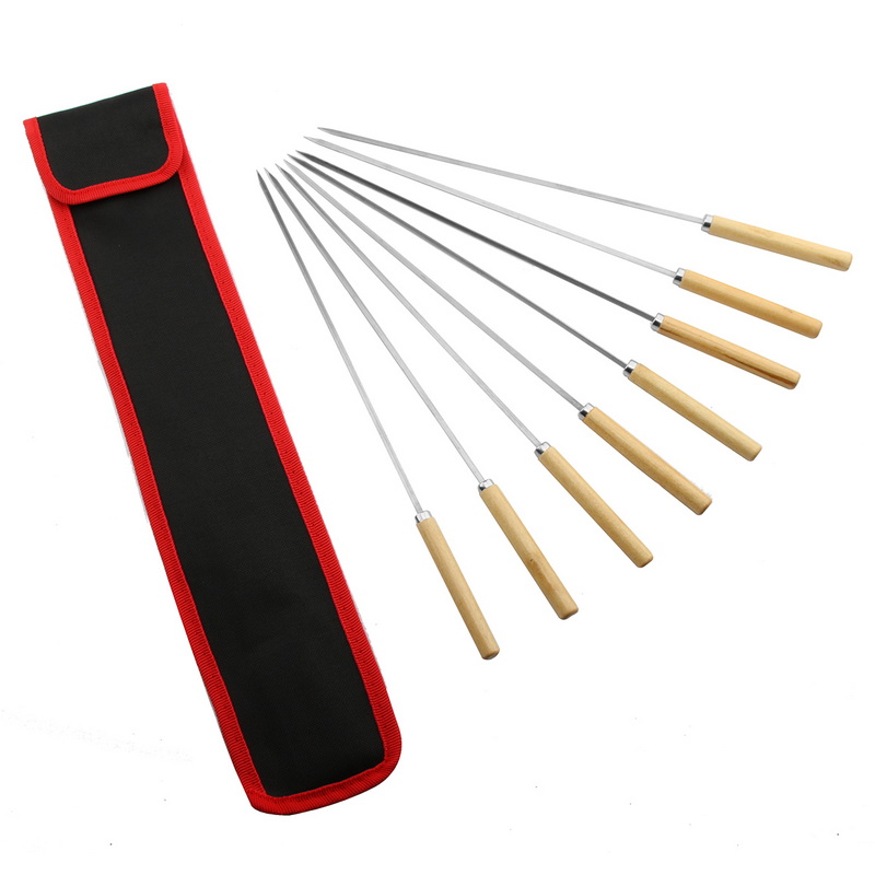SK-2107 Stainless Steel BBQ Skewers Set Tools With Wooden Handle