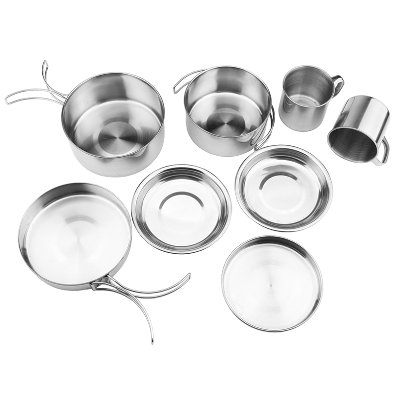 CT-8007 Outdoor Foldable Flatware Set Outdoor Camping Stainless Steel Pot Tools Set