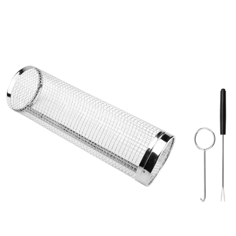 BT-5135M Stainless Steel BBQ Rolling Grilling Basket Barbecue Oven Basket Cage