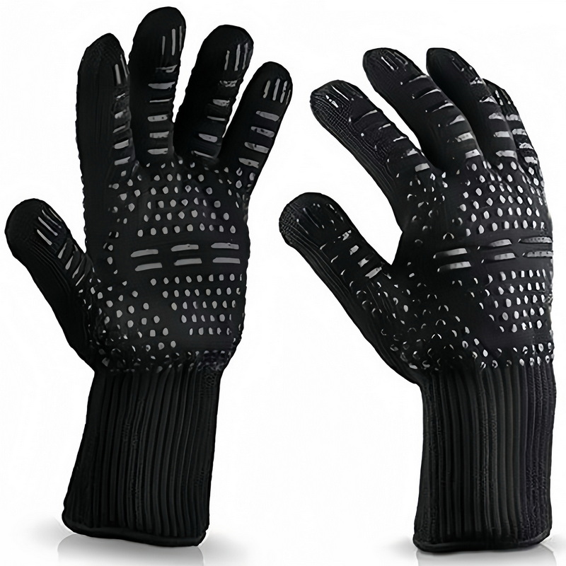 Heat Resistant Non-slip Cotton Bbq Grill Gloves Resistant Silicone Mitts Set Safety Gloves