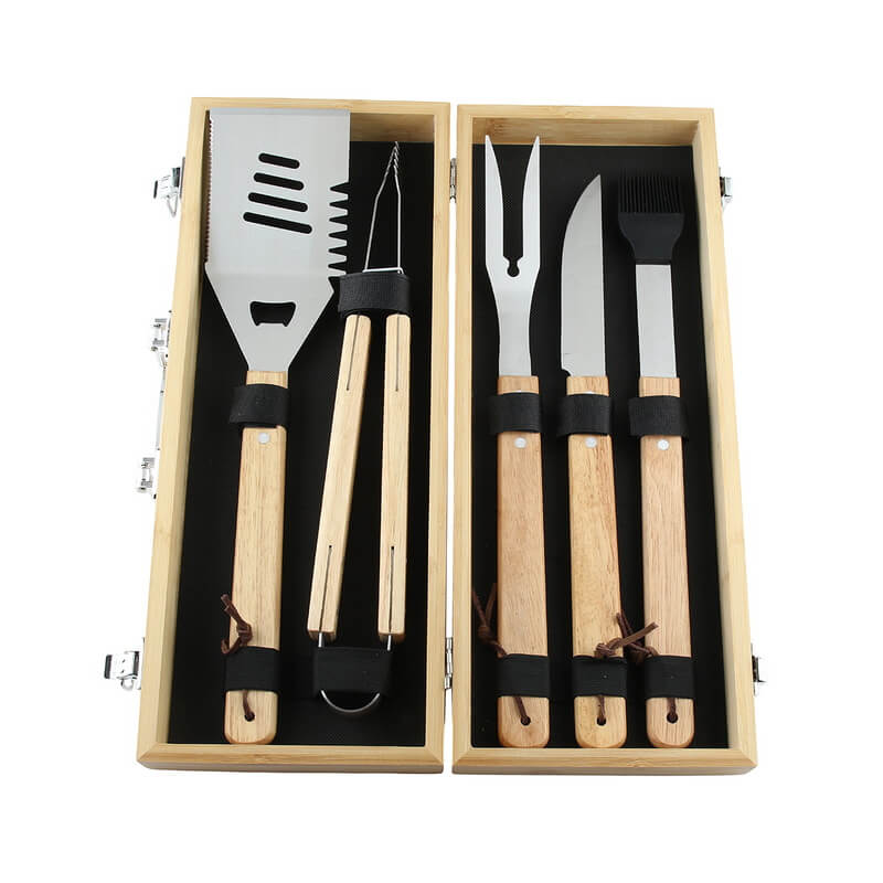 Premium 5 Piece BBQ Tool Set Customizable BBQ Tools Set with Bamboo Storage Case