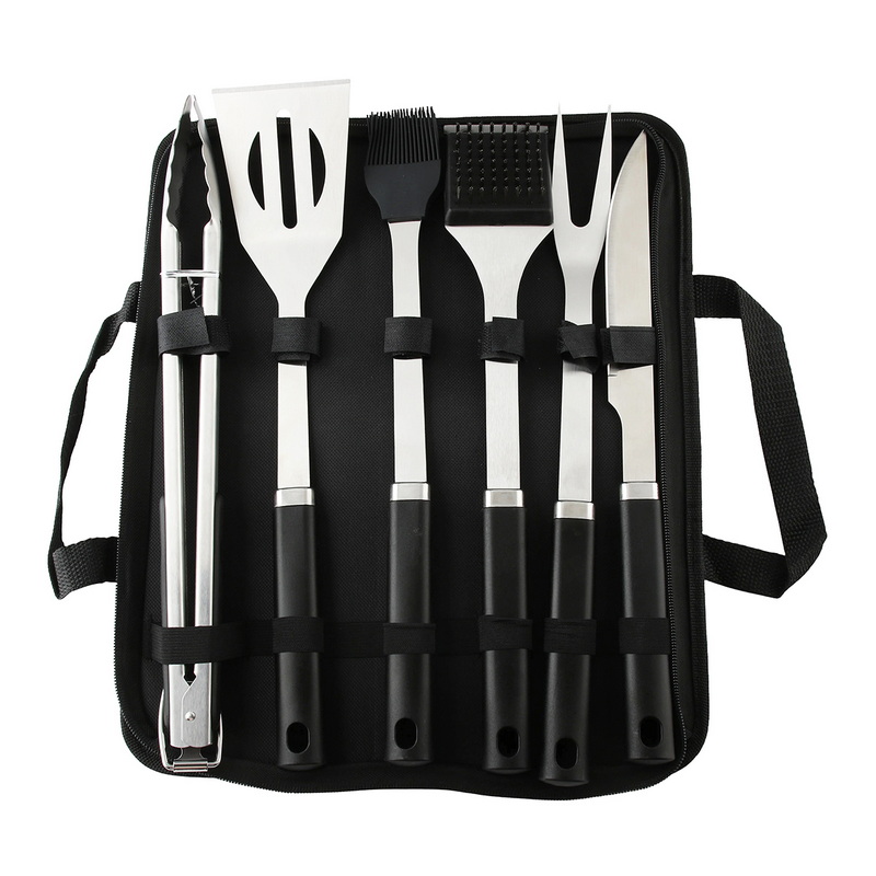 BS-3220 6-Piece Stainless Steel BBQ Grill Tool Set with Storage Bag Heavy Duty Grilling Utensils
