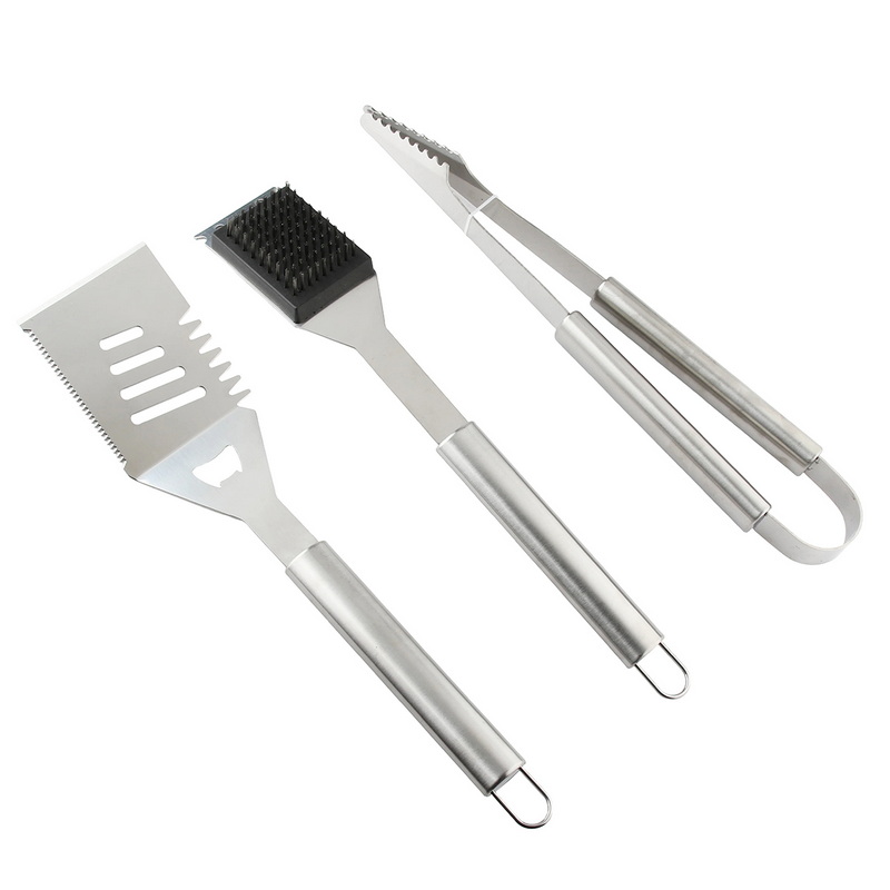 BS-3140 Wholesale 3-Piece Stainless Steel BBQ Grill Tool Set with Steel Handles