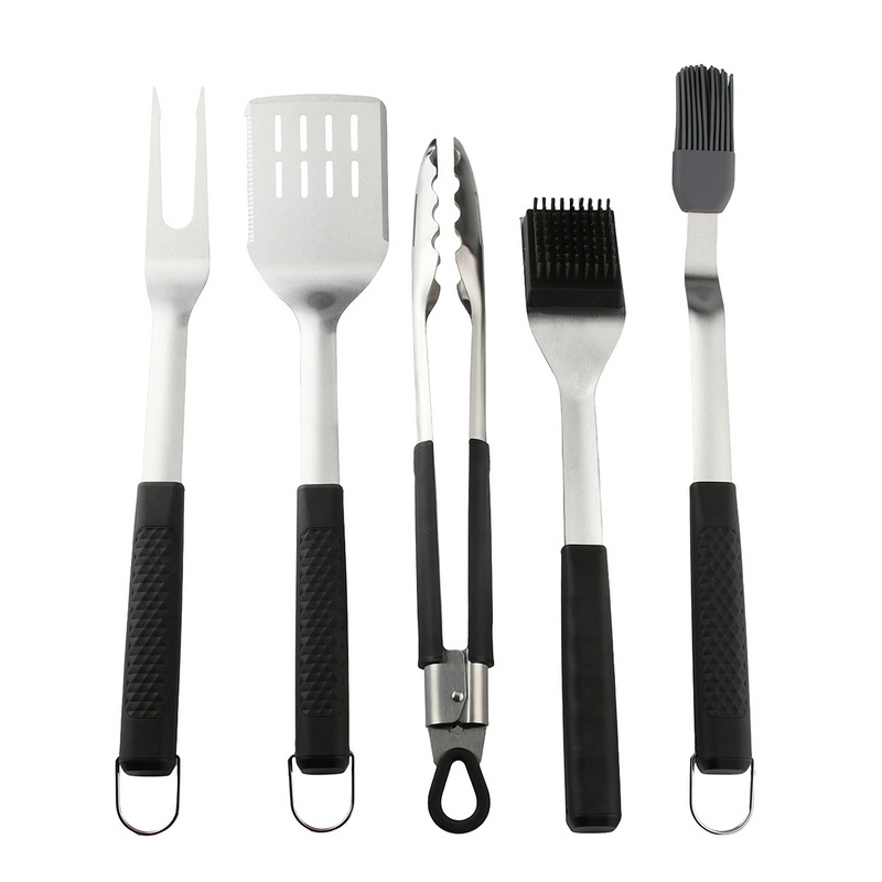 BS-3217 Premium 5-Piece Stainless Steel BBQ Grill Tool Set with Non-Slip Handles