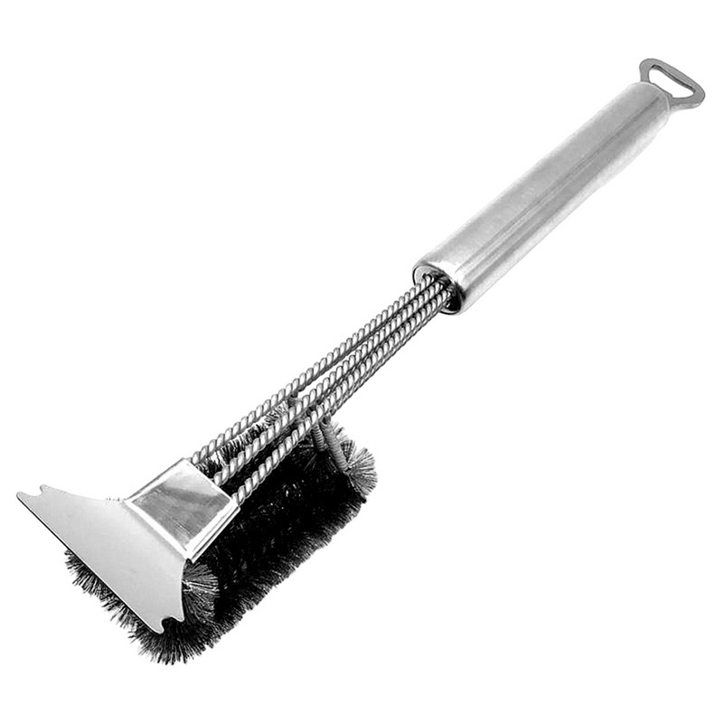 BQ-6141 3 in 1 Stainless Steel BBQ Grill Brush with Scraper Heavy Duty Wire Grill Cleaner for Barbecue Grates