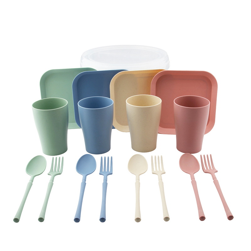 CT-8205 Eco-Friendly Square Wheat Straw Tableware Camping & Family Dinner Set