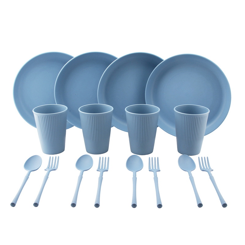 CT-8208 Food-Grade Blue Wheat Straw Tableware 16-Piece Set for 4-Person Picnic