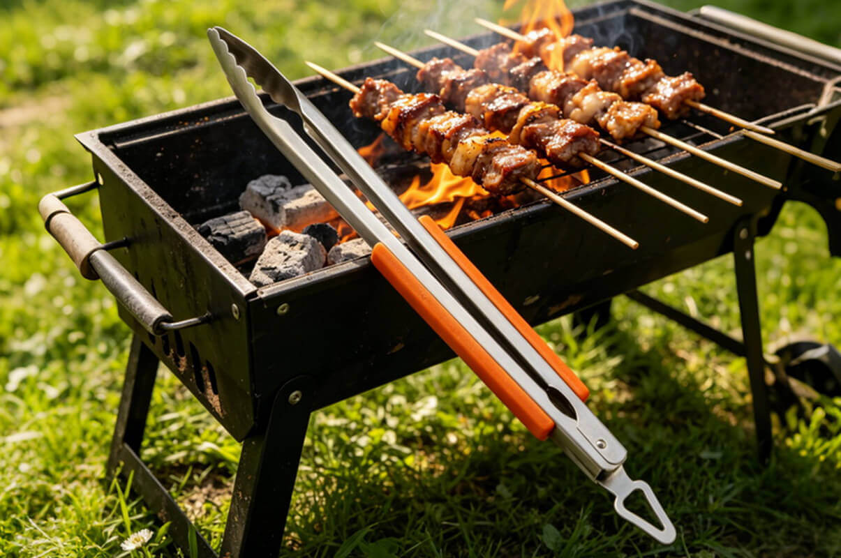 Wooden Grip Stainless Steel BBQ Tongs: Your All-Rounder Kitchen & Grilling Sidekick