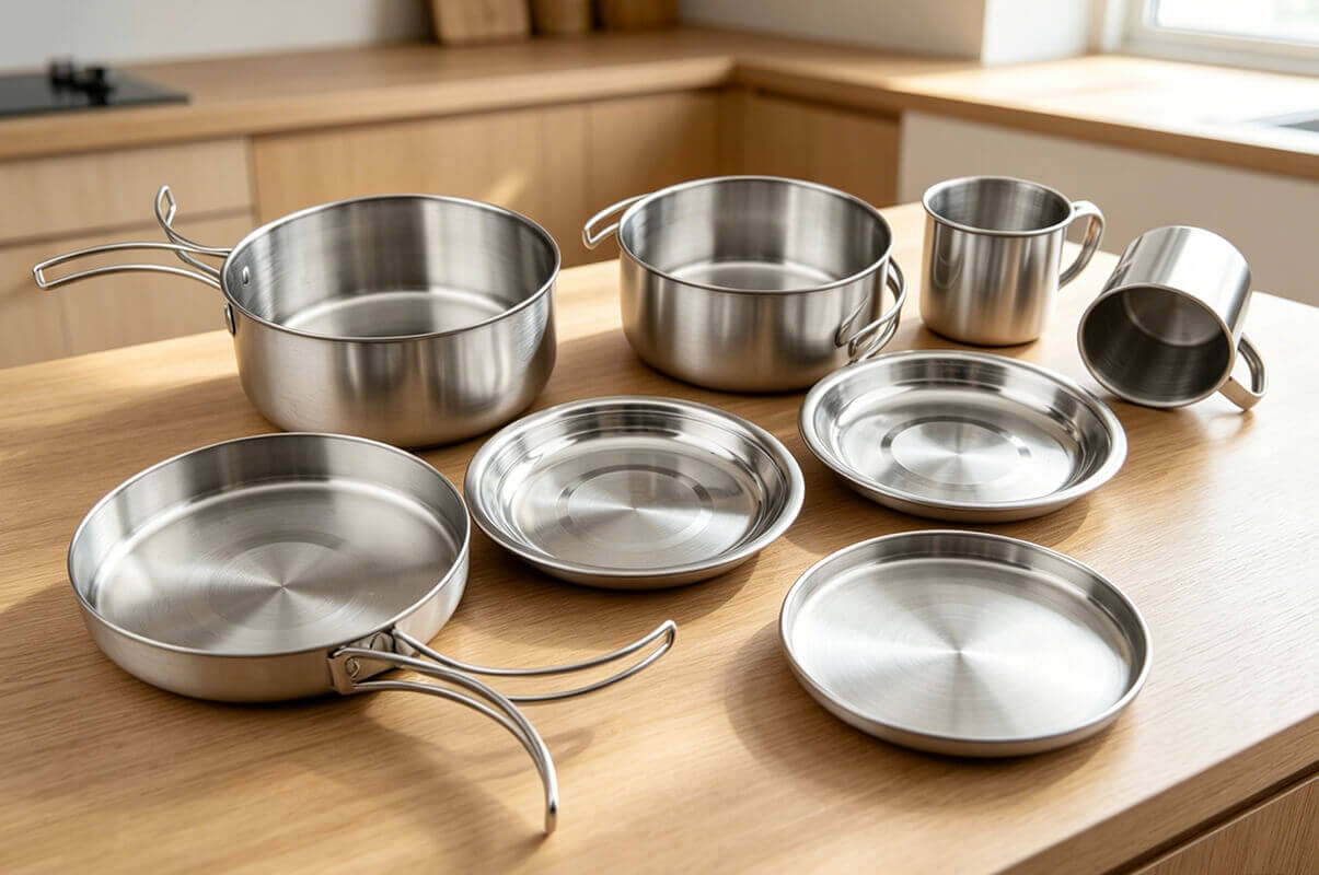 304 Stainless Steel Nesting Camping Cookware Set: Compact All-in-One Gear for Outdoor Explorers